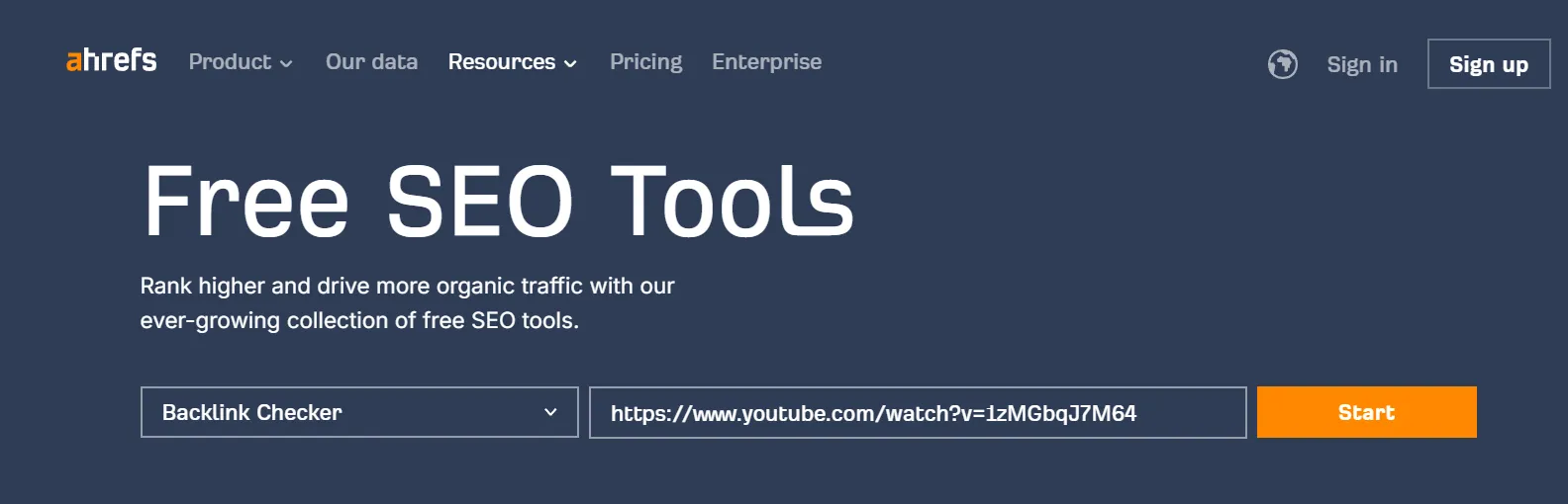 Ahrefs backlink checker tool screenshot