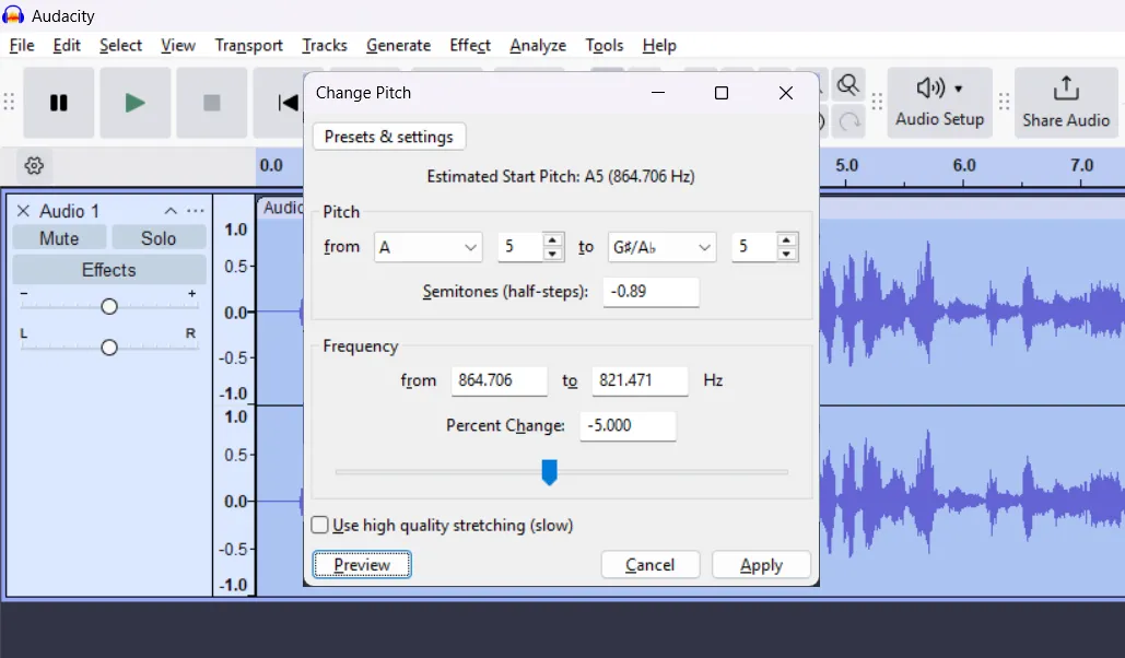 Audacity change pitch