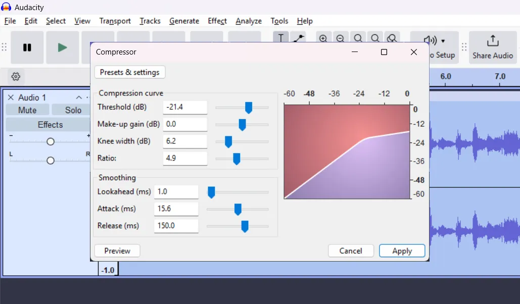 Audacity compressor window