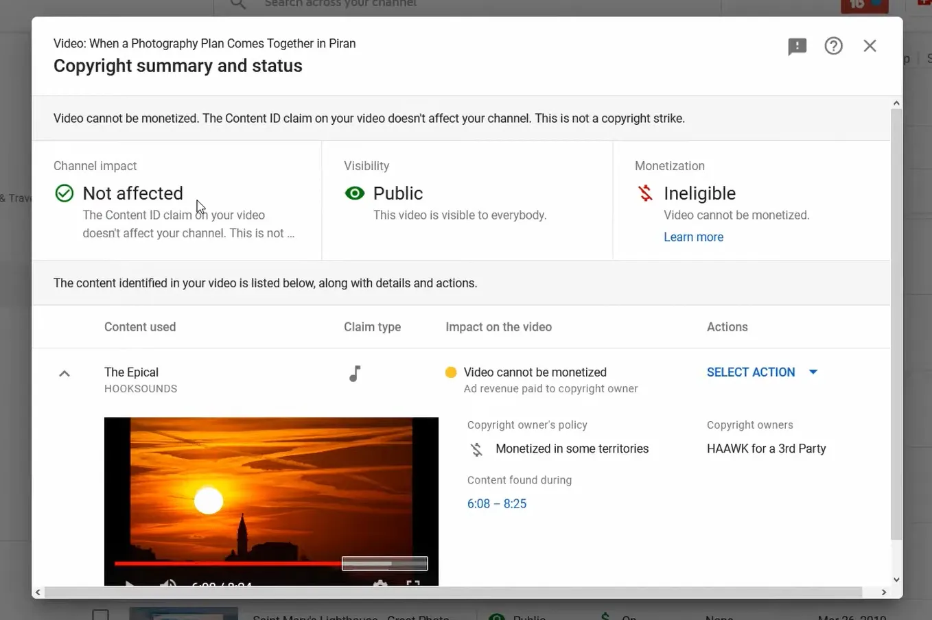 YouTube copyright summary dashboard