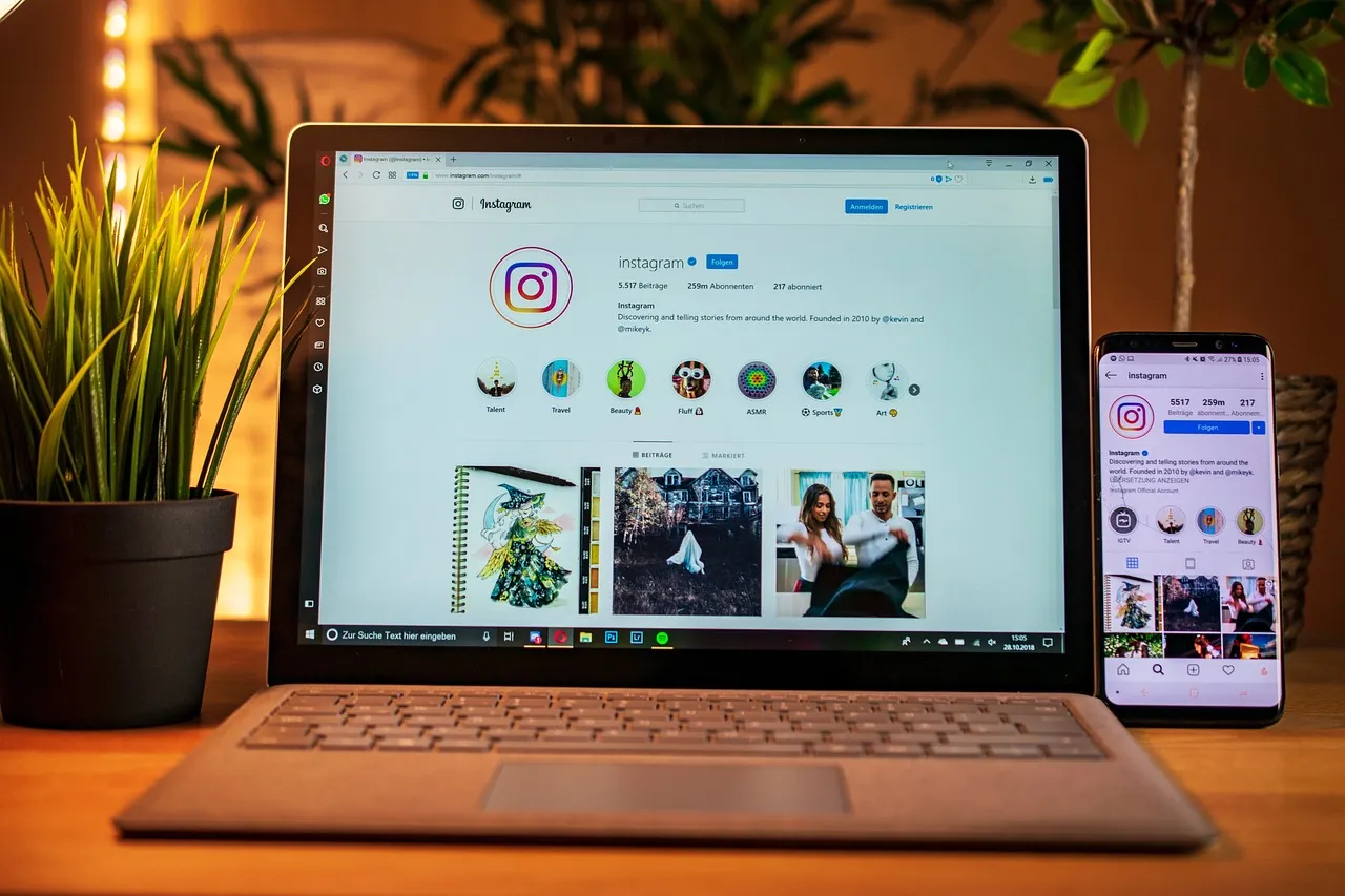 Instagram on a laptop and mobile device