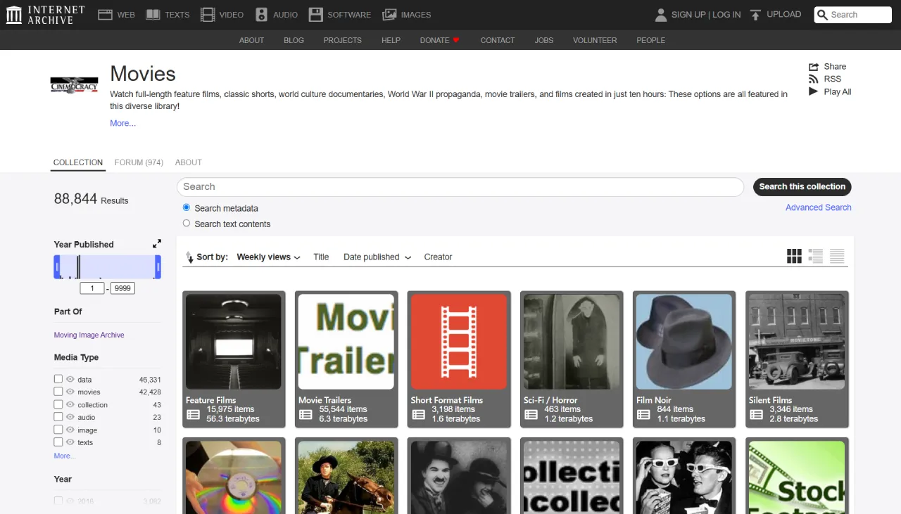 Internet Archive movies page screenshot