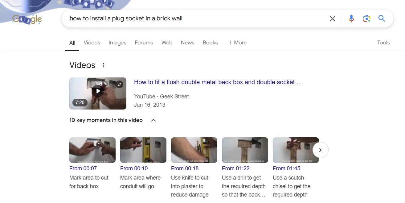 Video timestamps on Google search results