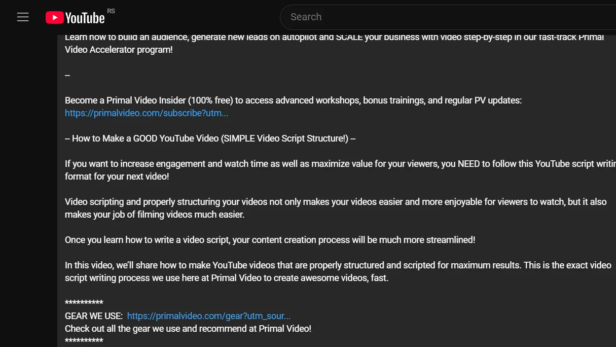 YouTube video description example