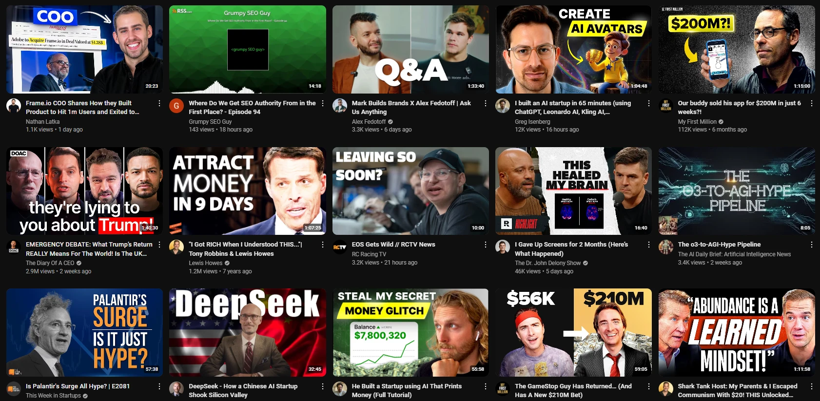 YouTube home page feed